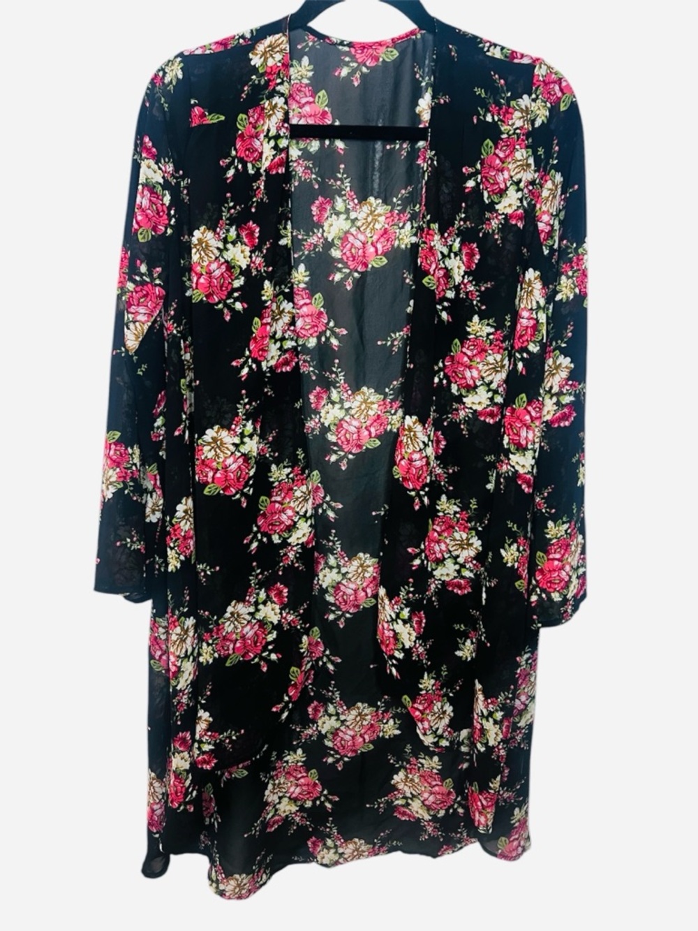 Black Floral Sheer Kimono